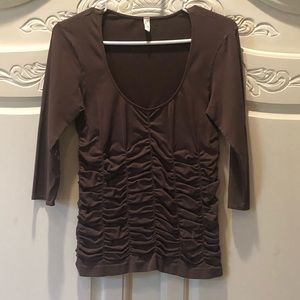 Brown shirred  T 3/4 sleeves
